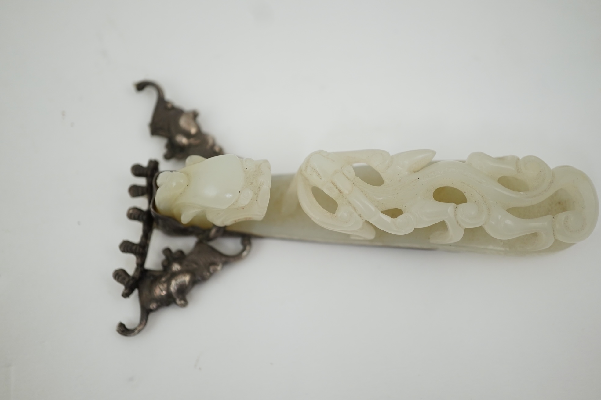 A Chinese jade and cabochon mounted hand mirror, the jade 18th/19th century